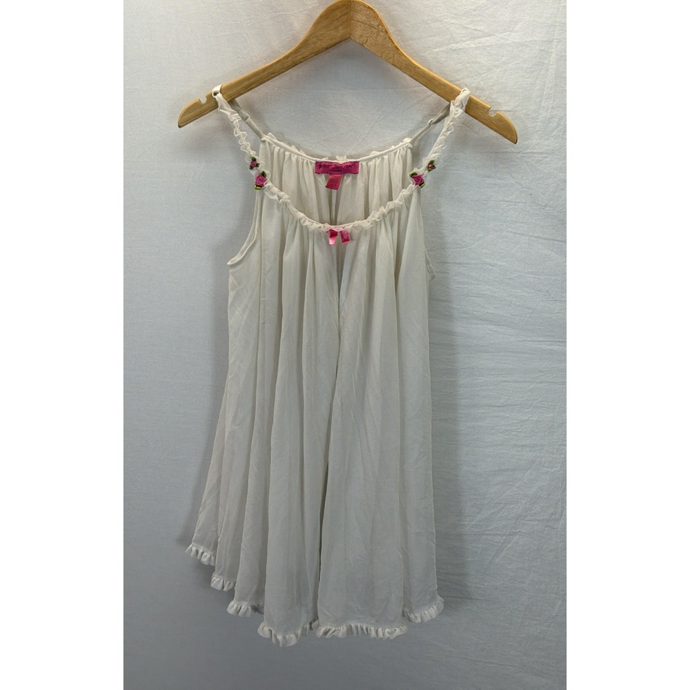VTG Y2K Betsey Johnson S Babydoll Nightie Chiffon nightgown Fairycore Bows white